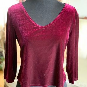 Red velvet long-sleeve blouse